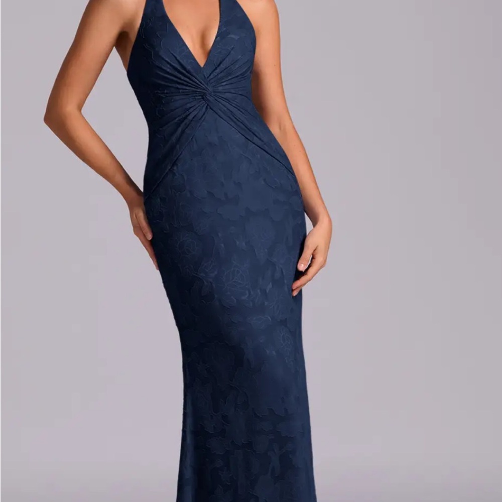 Azazie Navy Floral Maxi Dress